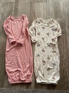 Carter's Pink Ribbed + Cream Floral Long-Sleeve Sleep Gowns